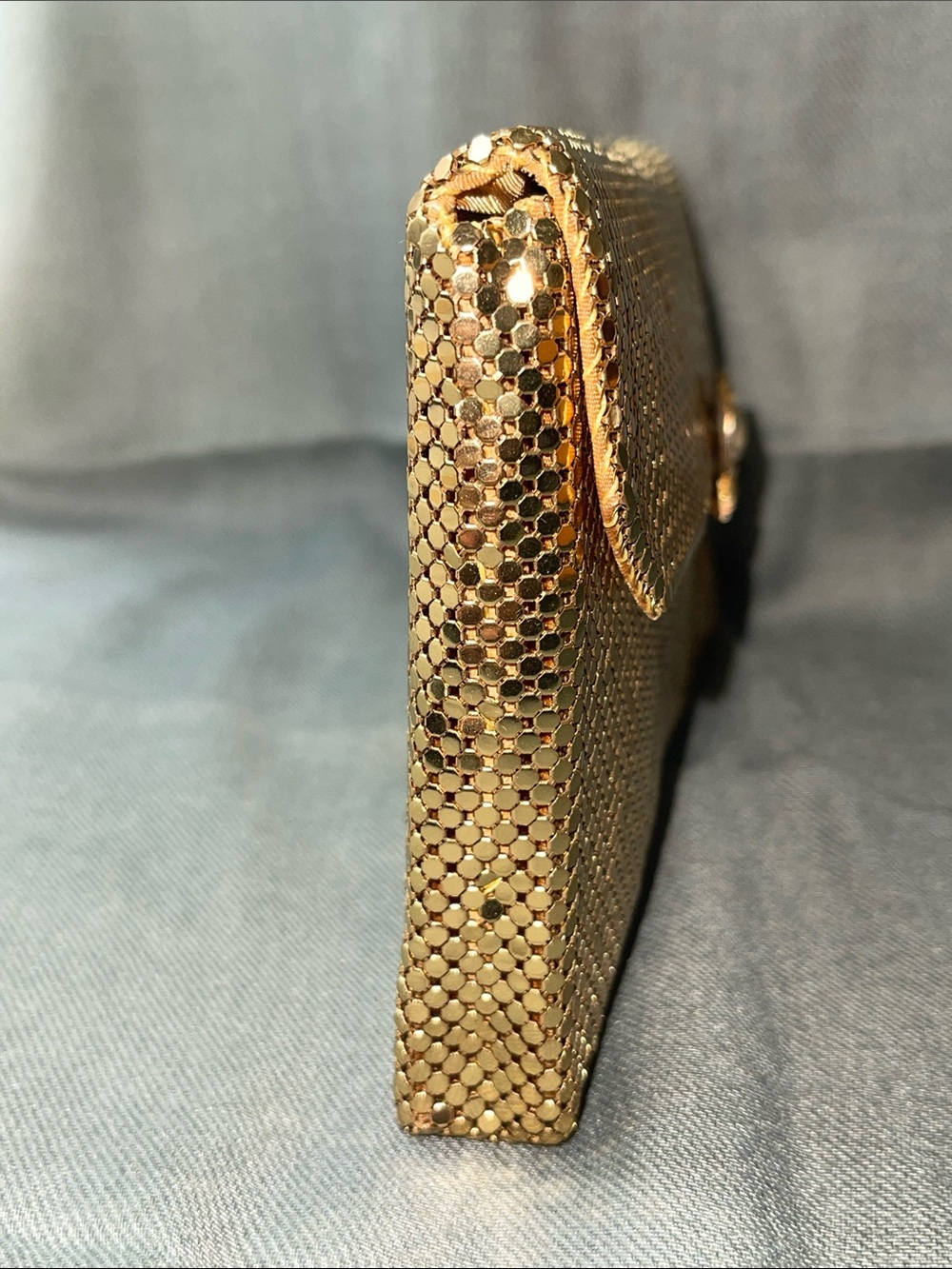 Whiting & Davis Gold Mesh Evening Clutch with Jeweled Clasp - Picture 5 of 14